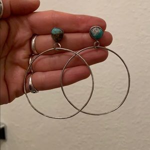 Handmade Silver and turquoise hoop earrings
